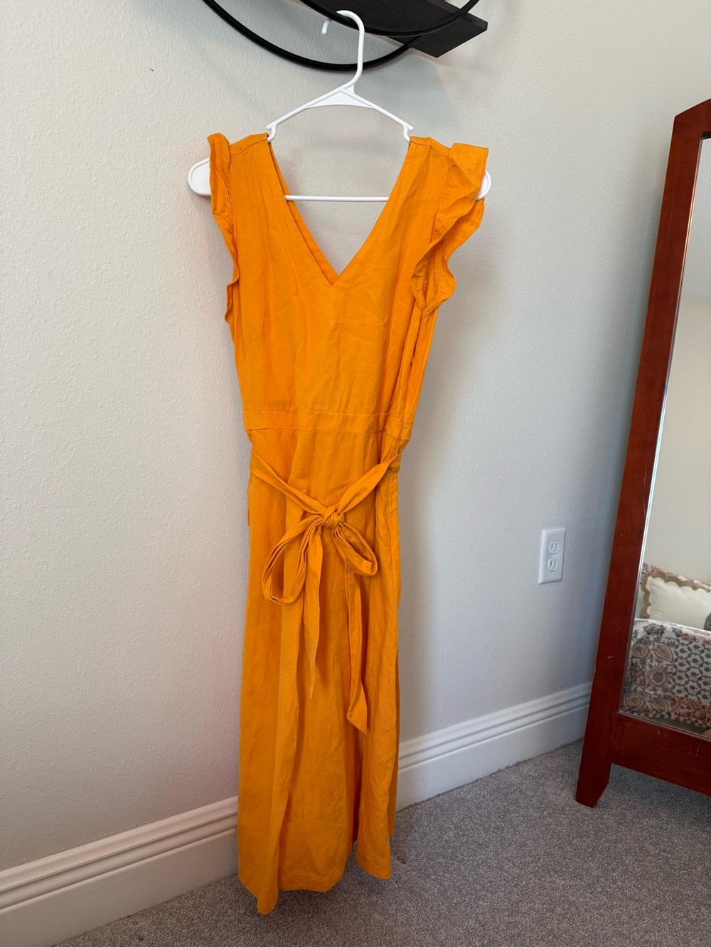 Women's LOFT V-Neck Ruffle Sleeve Midi Dress in Orange